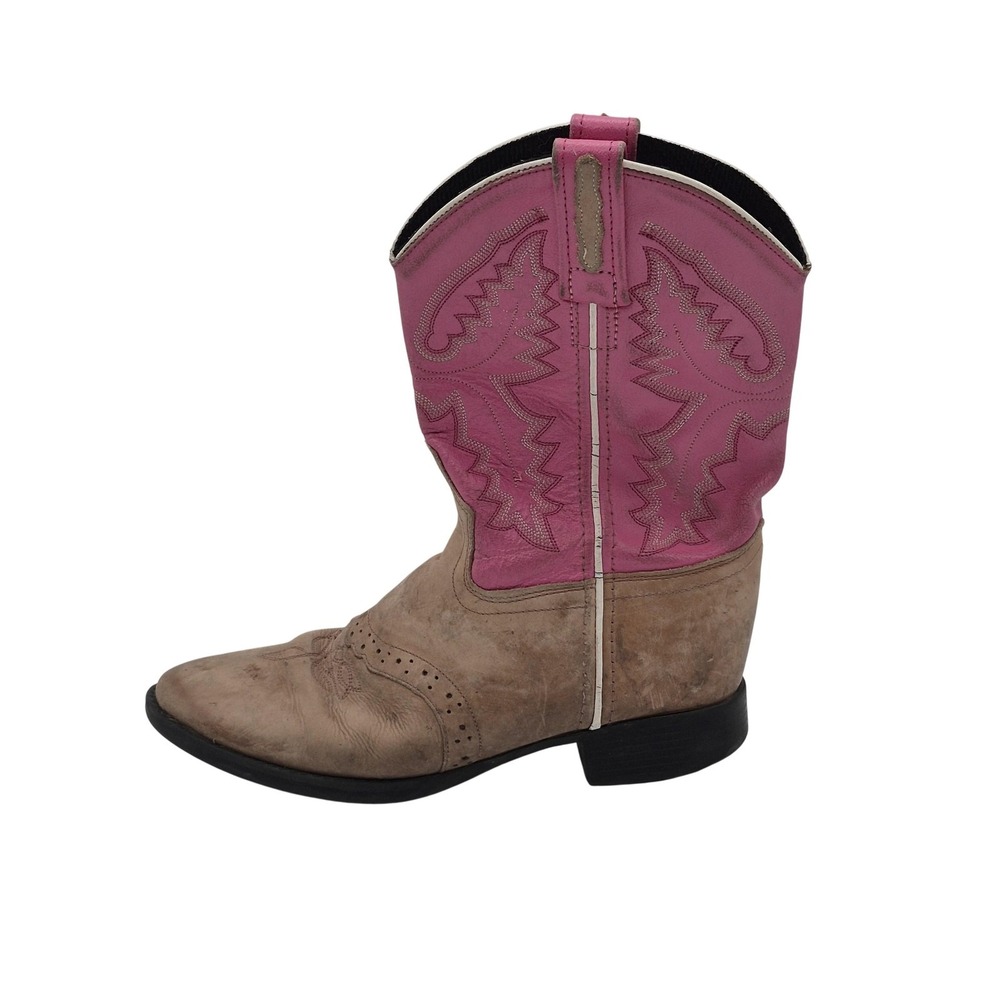 Old West Boots Girls Size 2.5 Pink Tan Leather Western Cowboy Embroidered 1938